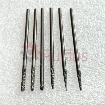 หัวเจียรคาร์ไบด์ แกน 3 มิล. หัว 3 มิล. ยาวทั้งตัว 75 มิล.ฟันไขว้ (Double Cut) ชุด 7 ชิ้น