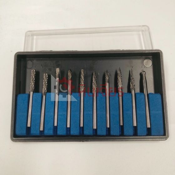 หัวเจียรคาร์ไบด์ แกน 3 มิล. หัว 3 มิล. ฟันไขว้ (Double Cut) ชุด 10 ชิ้น