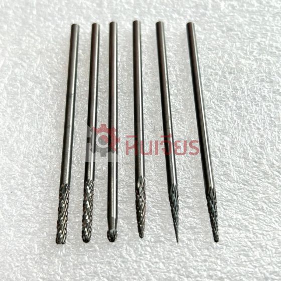 หัวเจียรคาร์ไบด์ แกน 3 มิล. หัว 3 มิล. ยาวทั้งตัว 75 มิล.ฟันไขว้ (Double Cut) ชุด 7 ชิ้น